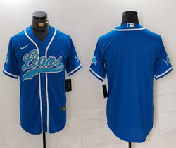 Nike Detroit Lions Blank Blue Joint team logo on sleeve Authentic Stitched baseball jersey
