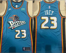 Nike Detroit Pistons #23 Jaden Ivey Throwback Blue With Advertising Authentic Stitched NBA Jersey