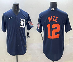 Nike Detroit Tigers #12 Casey Mize Navy Orange Name arm with patch White logo Jersey