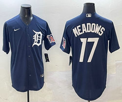 Nike Detroit Tigers #17 Parker Meadows Navy arm with patch white logo Jersey