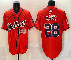 Nike Detroit Tigers #28 Javier Baez Orange With Patch Vapor Premier Baseball Jersey