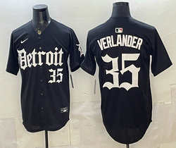 Nike Detroit Tigers #35 Justin Verlander Black Gothic Edition Authentic Stitched MLB Jersey