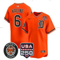 Nike Detroit Tigers #6 Al Kaline Orange With 250 America Patch Jersey
