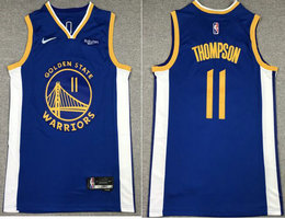 Nike Golden State Warriors #11 Klay Thompson Blue 75th anniversary With Advertising Authentic Stitched NBA jersey