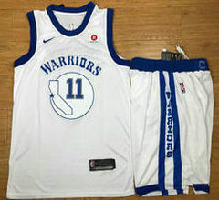 Nike Golden State Warriors #11 Klay Thompson White City With Advertising Authentic Stitched NBA Suit Jersey