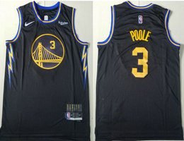 Nike Golden State Warriors #3 Jordan Poole Black 21-22 Cith 75th anniversary With Advertising Authentic Stitched NBA jersey