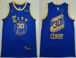 Nike Golden State Warriors #30 Stephen Curry Blue 20-21 Hardwood Classics With Advertising Stitched NBA jersey
