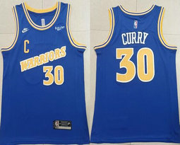 Nike Golden State Warriors #30 Stephen Curry Throwback Blue 22-23 With Advertising Authentic Stitched NBA jersey