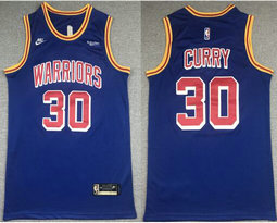 Nike Golden State Warriors #30 Stephen Curry Blue 75th anniversary Authentic Stitched NBA Jersey