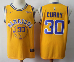 Nike Golden State Warriors #30 Stephen Curry Gold Game Hardwood Classics With Advertising Authentic Stitched NBA Jersey