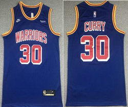 Nike Golden State Warriors #30 Stephen Curry Blue Throwback With Advertising Authentic Stitched NBA jersey