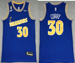 Nike Golden State Warriors #30 Stephen Curry Throwback Blue 6 Patch 2022-23 Purple Jersey