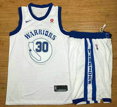 Nike Golden State Warriors #30 Stephen Curry White City With Advertising Authentic Stitched NBA Suit Jersey