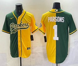 Nike Green Bay Packers #1 Micah Parsons Green and Yellow Joint Authentic Stitched baseball jersey