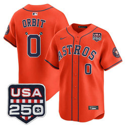 Nike Houston Astros #0 Orbit Orange With 250 America Patch Jersey