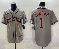 Nike Houston Astros #1 Carlos Correa Gray #1 Front Sleeve with Logo MLB Jersey