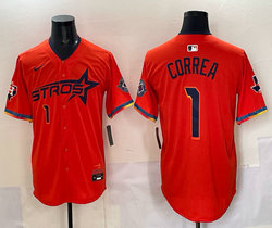 Nike Houston Astros #1 Carlos Correa Orange 4(IV) 2025 City Stitched MLB Jersey