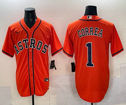 Nike Houston Astros #1 Carlos Correa Orange Sleeve Without Logo MLB Jersey