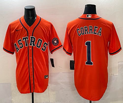 Nike Houston Astros #1 Carlos Correa Orange Sleeve with Logo MLB Jersey