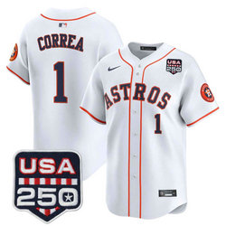 Nike Houston Astros #1 Carlos Correa White With 250 America Patch Jersey