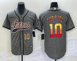 Nike Houston Astros #10 Yuli Gurriel Hemp grey Joint Gold 10 on front rainbow name Jersey