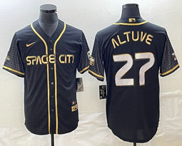 Nike Houston Astros #27 Jose Altuve Black Gold 3(III) Authentic Stitched MLB Jersey