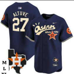 Nike Houston Astros #27 Jose Altuve Blue 2(II) Joint Authentic Stitched MLB Jersey