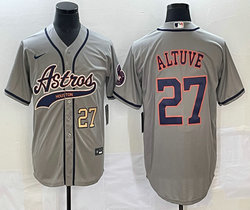 Nike Houston Astros #27 Jose Altuve Gray Joint Gold #27 on front Stitched MLB Jersey