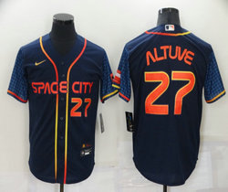 Nike Houston Astros #27 Jose Altuve Navy 2022 City 27 in front Game Authentic Stitched MLB Jersey