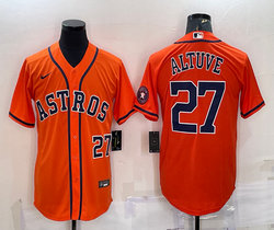 Nike Houston Astros #27 Jose Altuve Orange #27 On front with logo Game Authentic Stitched MLB Jersey