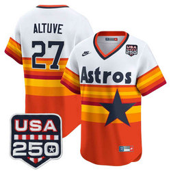 Nike Houston Astros #27 Jose Altuve Rainbow gold nike With 250 America Patch Jersey