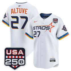 Nike Houston Astros #27 Jose Altuve White City With 250 America Patch Jersey
