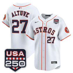 Nike Houston Astros #27 Jose Altuve White With 250 America Patch Jersey