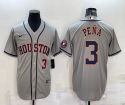 Nike Houston Astros #3 Jeremy Pena Gray 3 in front Game with patch Authentic Stitched MLB Jersey