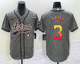 Nike Houston Astros #3 Jeremy Pena Hemp grey Joint Team Patch on front rainbow name Jersey