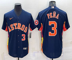 Nike Houston Astros #3 Jeremy Pena Navy 3 On front Game with patch Authentic Stitched MLB Jersey