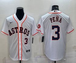 Nike Houston Astros #3 Jeremy Pena White 3 On front Game with patch Authentic Stitched MLB Jersey