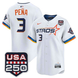 Nike Houston Astros #3 Jeremy Pena White City With 250 America Patch Jersey
