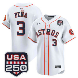 Nike Houston Astros #3 Jeremy Pena White With 250 America Patch Jersey