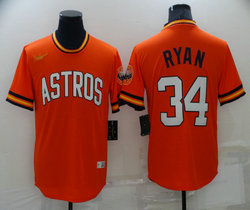 Nike Houston Astros #34 Nolan Ryan Orange Pullover Throwback Game Authentic Stitched MLB Jersey