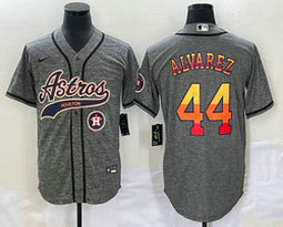 Nike Houston Astros #44 Yordan Alvarez Hemp grey Joint Team Patch on front rainbow name Jersey