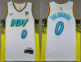 Nike Indiana Pacers #0 Tyrese Haliburton White 2024-25 City With Advertising Stitched Basketball Jersey