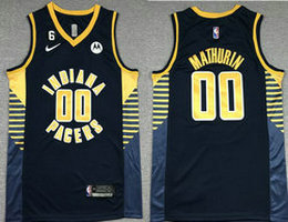 Nike Indiana Pacers #00 Bennedict Mathurin Navy 6 patch With Advertising Authentic Stitched NBA Jersey