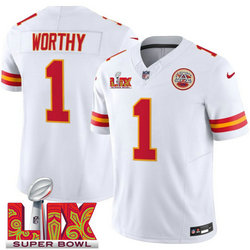 Nike Kansas City Chiefs #1 Xavier Worthy White 24-25 Super Bowl LIX Vapor Untouchable Jersey