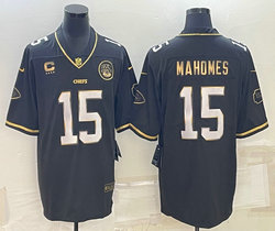 Nike Kansas City Chiefs #15 Patrick Mahomes Black Gold Authentic stitched NFL jersey