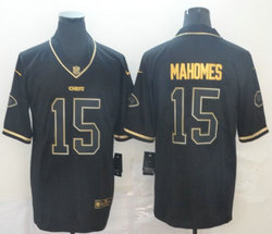 Nike Kansas City Chiefs #15 Patrick Mahomes Black Throwback Gold Number Authentic Stitched NFL Jersey