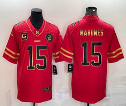 Nike Kansas City Chiefs #15 Patrick Mahomes Red Gold Number With C patch Authentic Stitched NFL Jersey