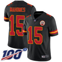 Nike Kansas City Chiefs #15 Patrick Mahomes With 100th Season Patch Black Vapor Untouchable Authentic stitched NFL jersey