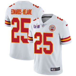 Nike Kansas City Chiefs #25 Clyde Edwards-Helaire White Vapor Untouchable With 2024 Super Bowl (LVIII ) patch Jersey