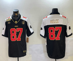 Nike Kansas City Chiefs #87 Travis Kelce Black Thanksgiving Gold Name Super Bowl (LVIII ) NFL Jersey